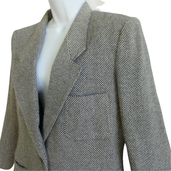 Designer Guy Laroche 80s Wool Birds Eye Blazer Classic Lined Monochrome Soft M - Picture 1 of 10